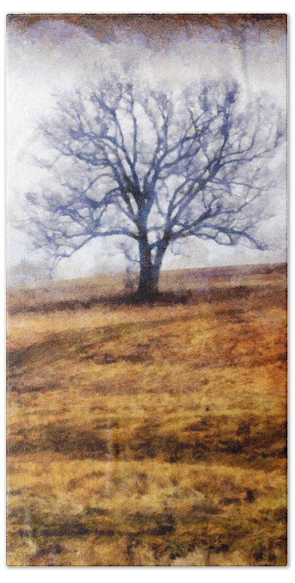 Lone Hand Towel featuring the photograph Lone Tree on Hill in Winter by Betty Denise