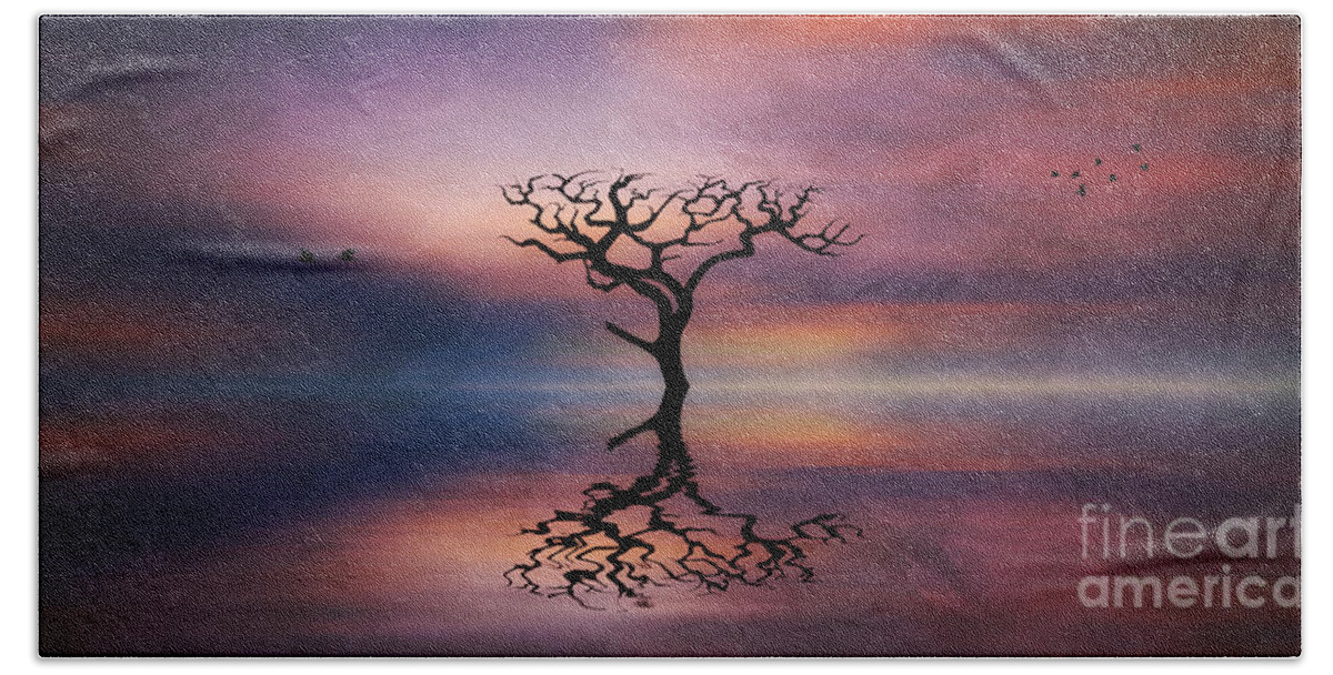 Tree Bath Towel featuring the digital art Lone Tree Sunrise by Ian Mitchell