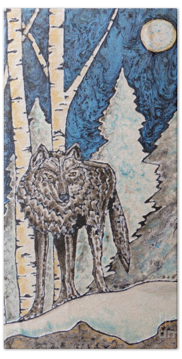 Aimee Mouw Bath Towel featuring the painting Lone Wolf by Aimee Mouw