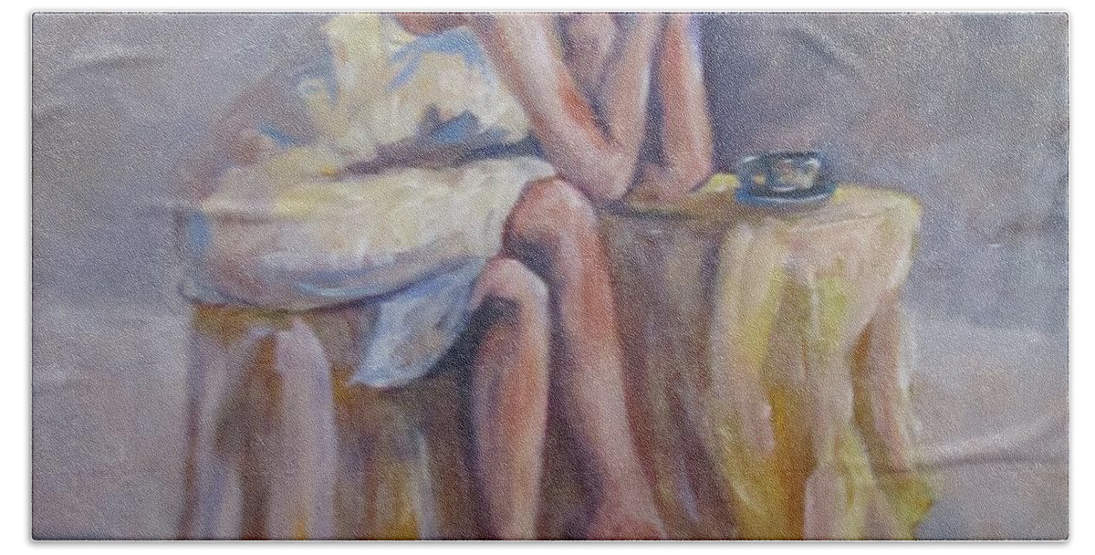 Woman Bath Towel featuring the painting Lonely Mornings by Barbara O'Toole