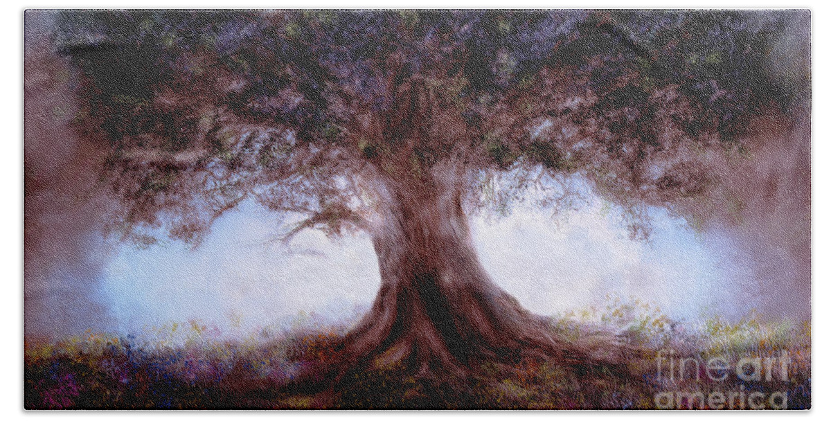 Oak Tree Bath Towel featuring the digital art Lonely Oak in the Moonlight by J Marielle