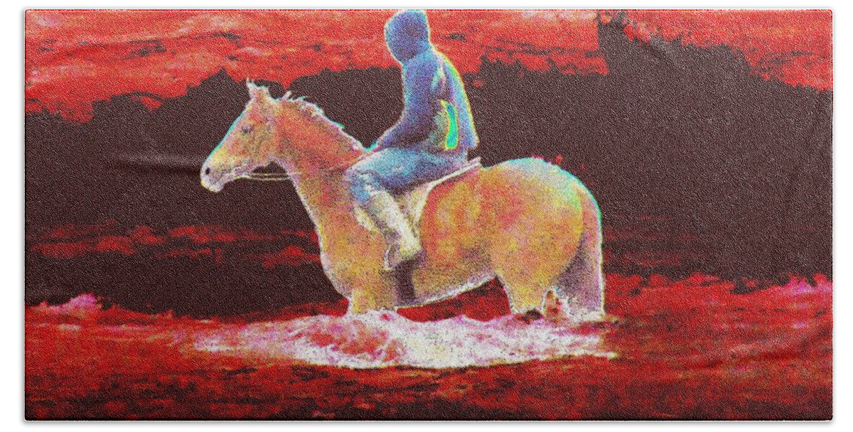Horse Bath Towel featuring the painting Lonely Rider by Cliff Wilson