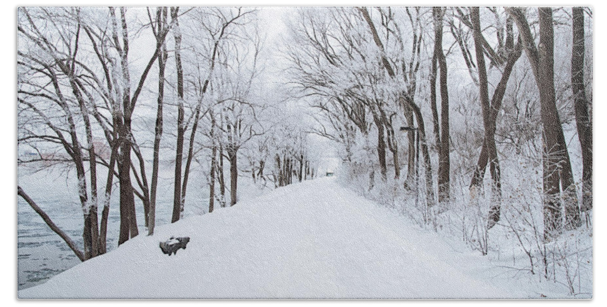 Snow Bath Towel featuring the photograph Lonely Snowy Road by Newwwman