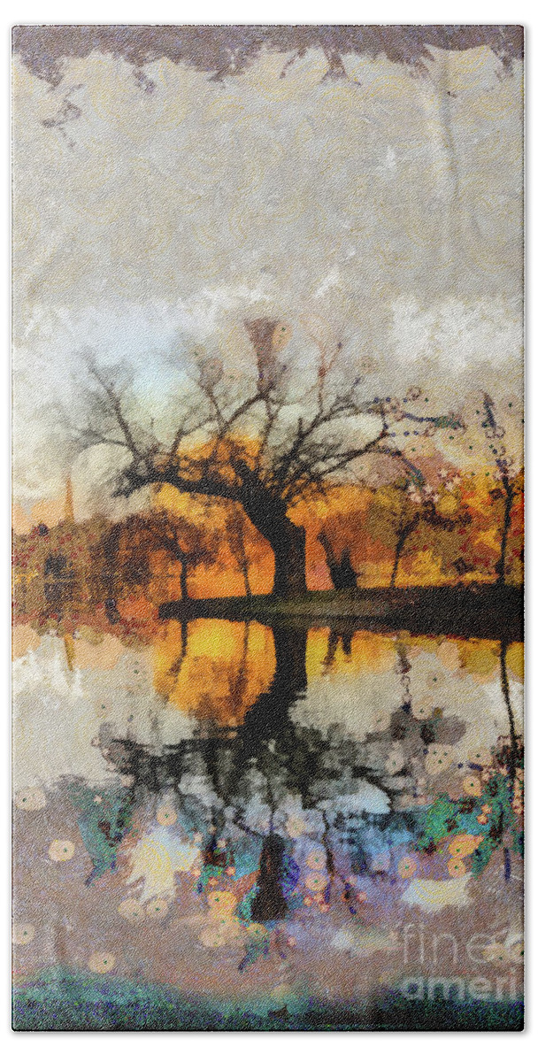 Tree Bath Towel featuring the mixed media Lonely Tree and Its Thoughts by Daliana Pacuraru