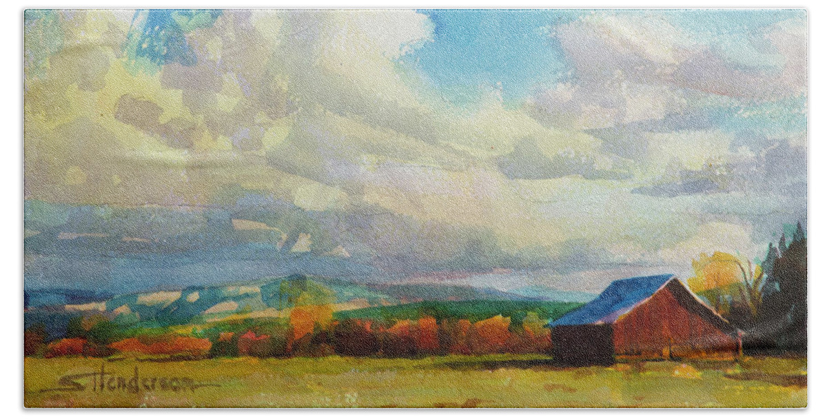 Country Hand Towel featuring the painting Lonesome Barn by Steve Henderson