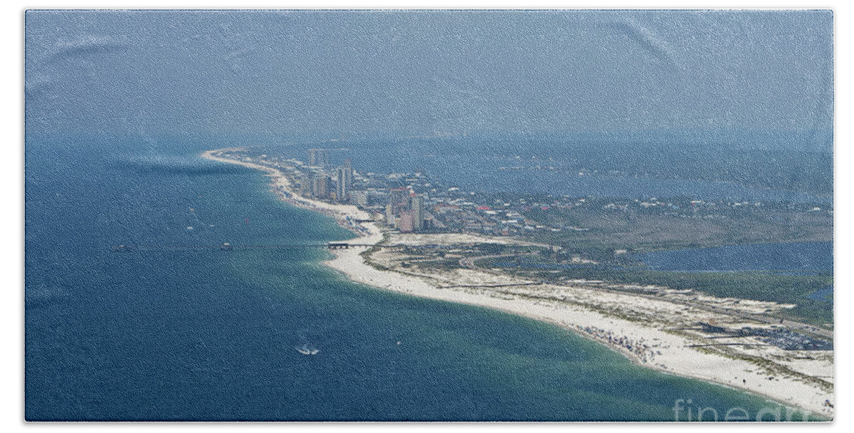 Gulf Shores Hand Towel featuring the photograph Long, aerial, beach view by Gulf Coast Aerials -
