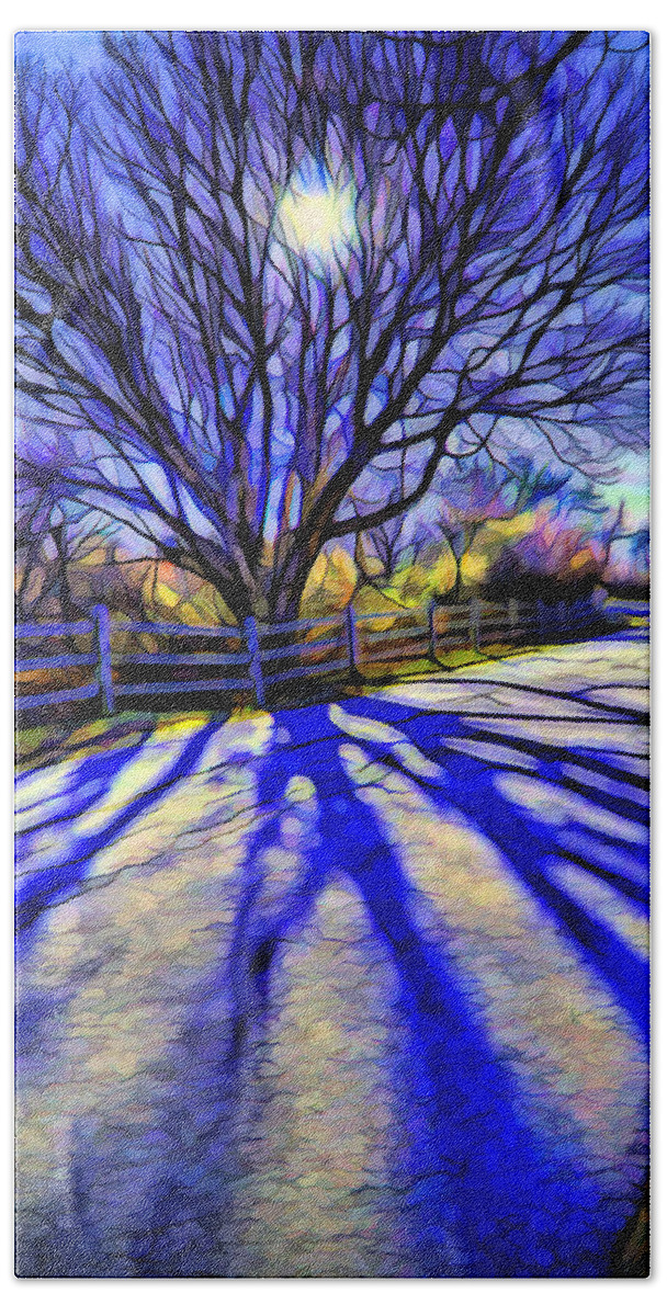 Colorful Tree Hand Towel featuring the digital art Long afternoon shadows by Lilia S