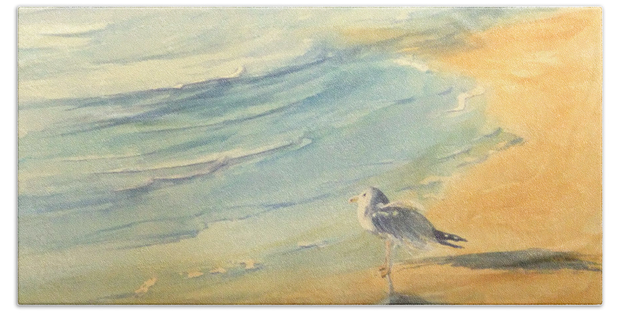 Watercolor Bath Towel featuring the painting Long Beach Bird by Debbie Lewis