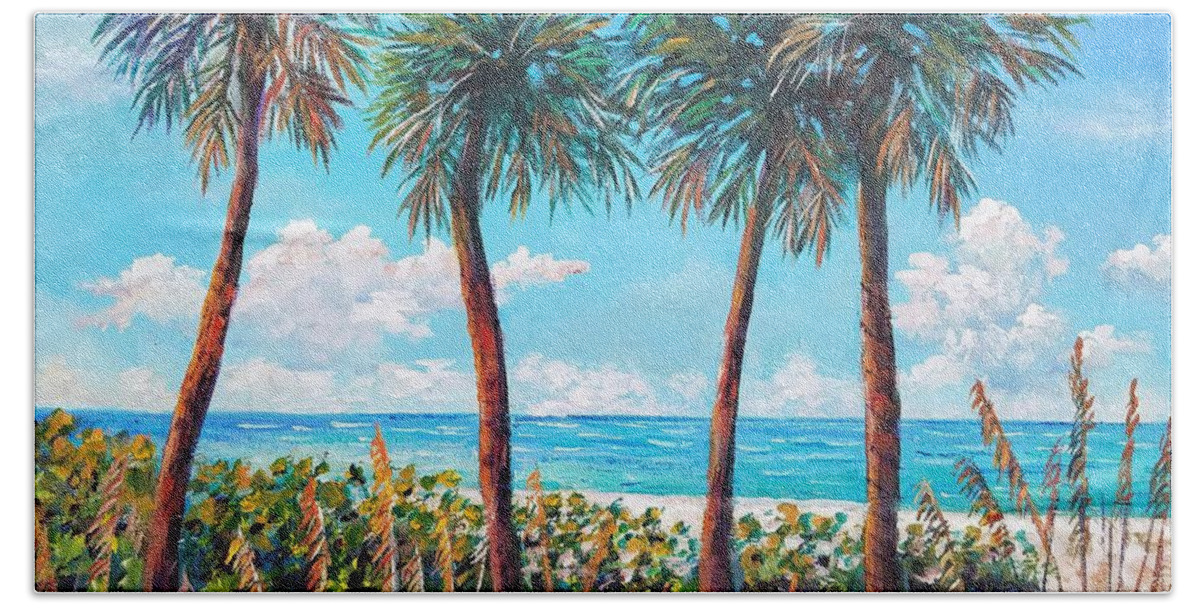Longboat Key Hand Towel featuring the painting Longboat Key Palms by Lou Ann Bagnall