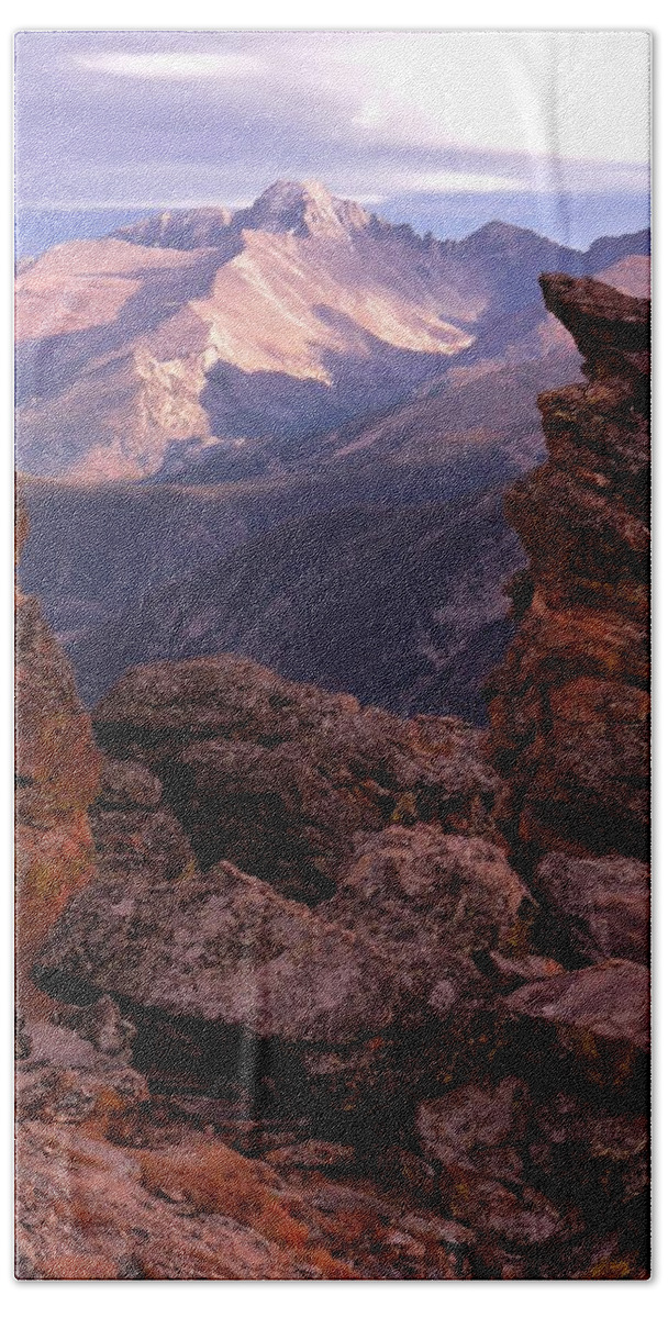Longs Hand Towel featuring the photograph Longs Peak from Rock Cut by Tranquil Light Photography