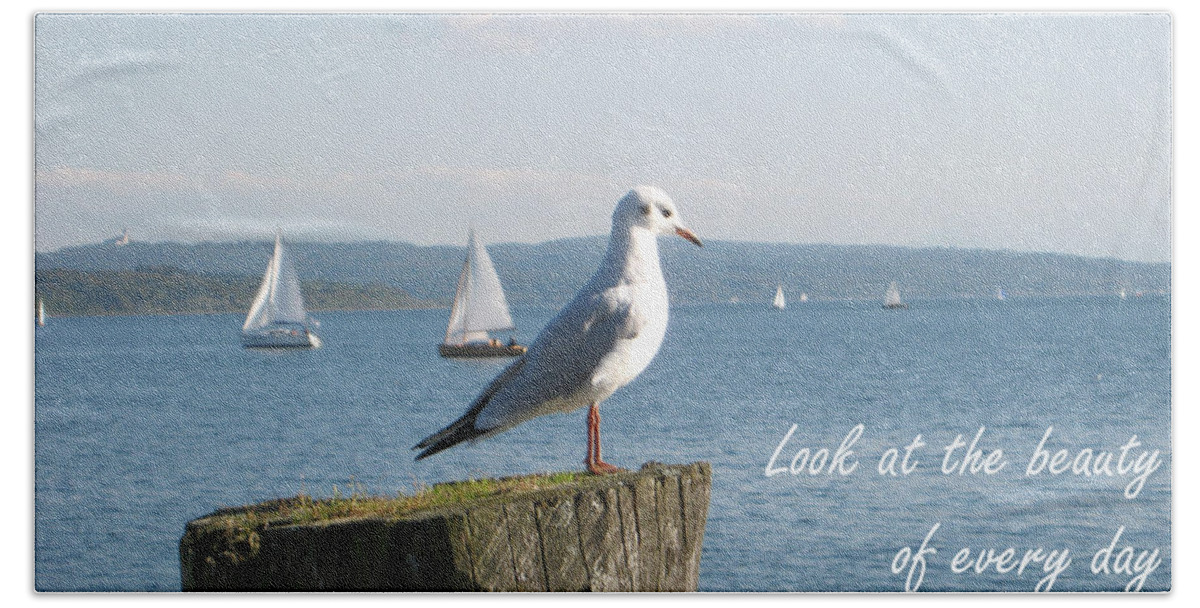 Seagull Hand Towel featuring the photograph Look at the beauty of every day by Heidi Sieber
