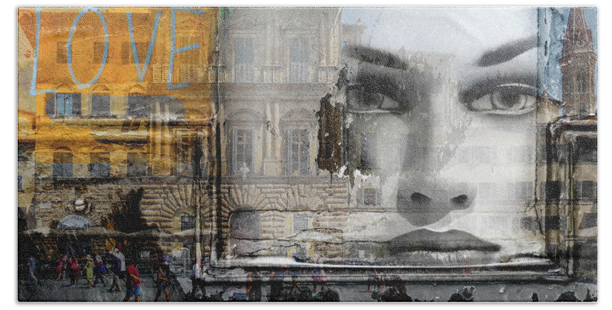 Woman Bath Towel featuring the photograph Looking at the street life of Florence by Gabi Hampe