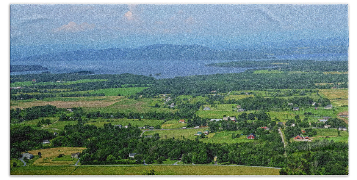 Mt Bath Towel featuring the photograph Looking Down on Lake Champlain and the Adirondacks Mount Philo Vermont by Toby McGuire