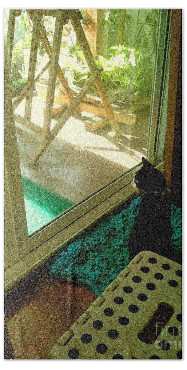 Cat Bath Towel featuring the photograph Looking Outside by Sukalya Chearanantana