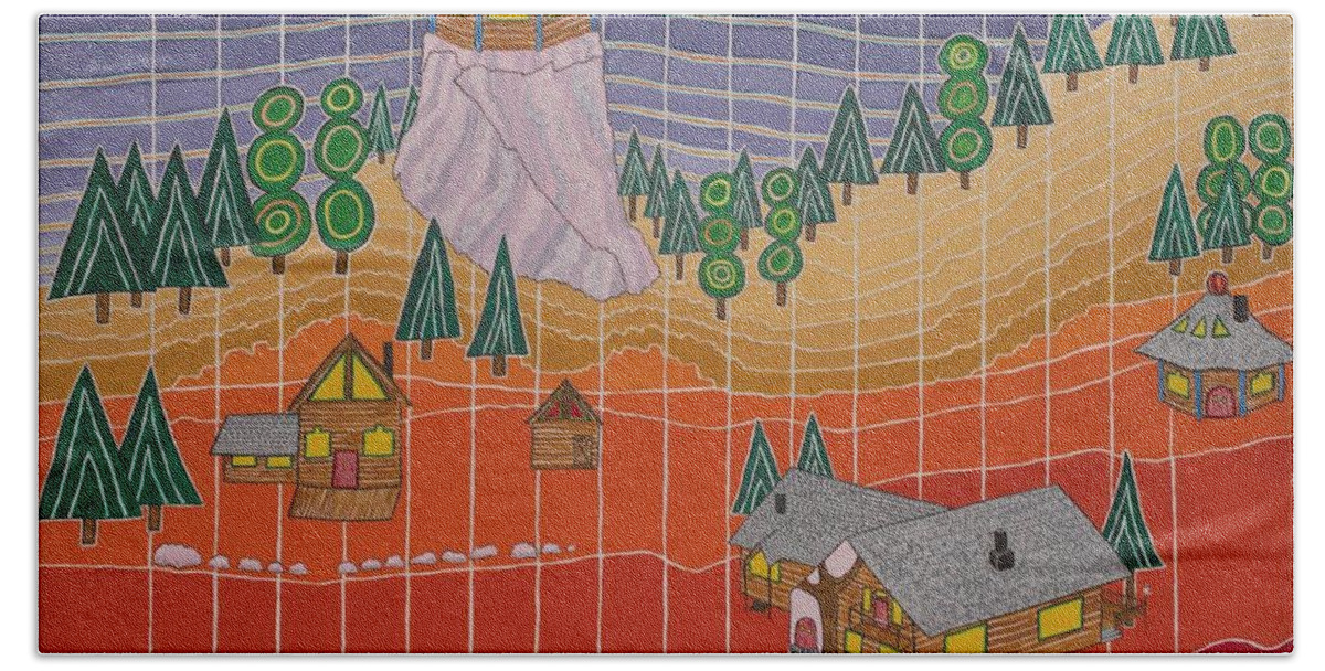3d Hand Towel featuring the painting Lost Creek Lodge with Sun Temple by Jesse Jackson Brown