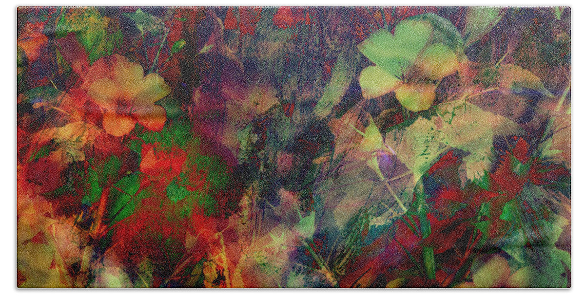Abstract Hand Towel featuring the mixed media Lost in the Garden by Ally White