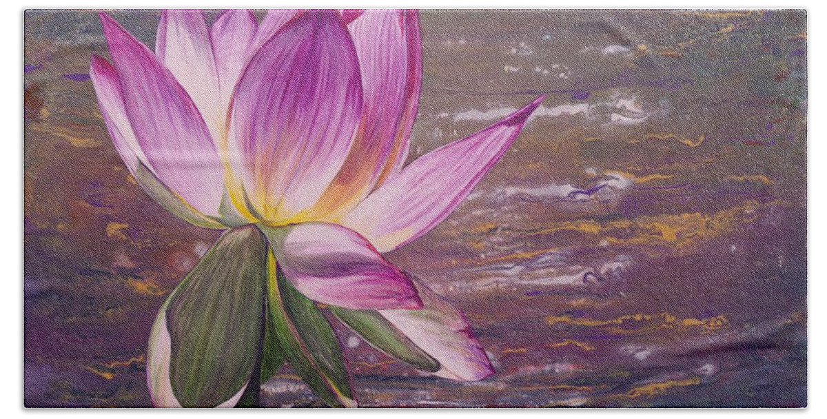Lotus Bath Towel featuring the painting Lotus Flower by Patty Vicknair