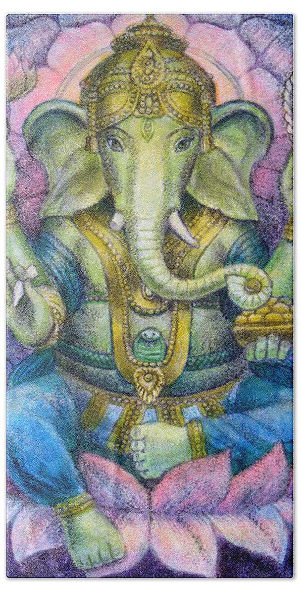 Lord Ganesha Hand Towel featuring the painting Lotus Ganesha by Sue Halstenberg