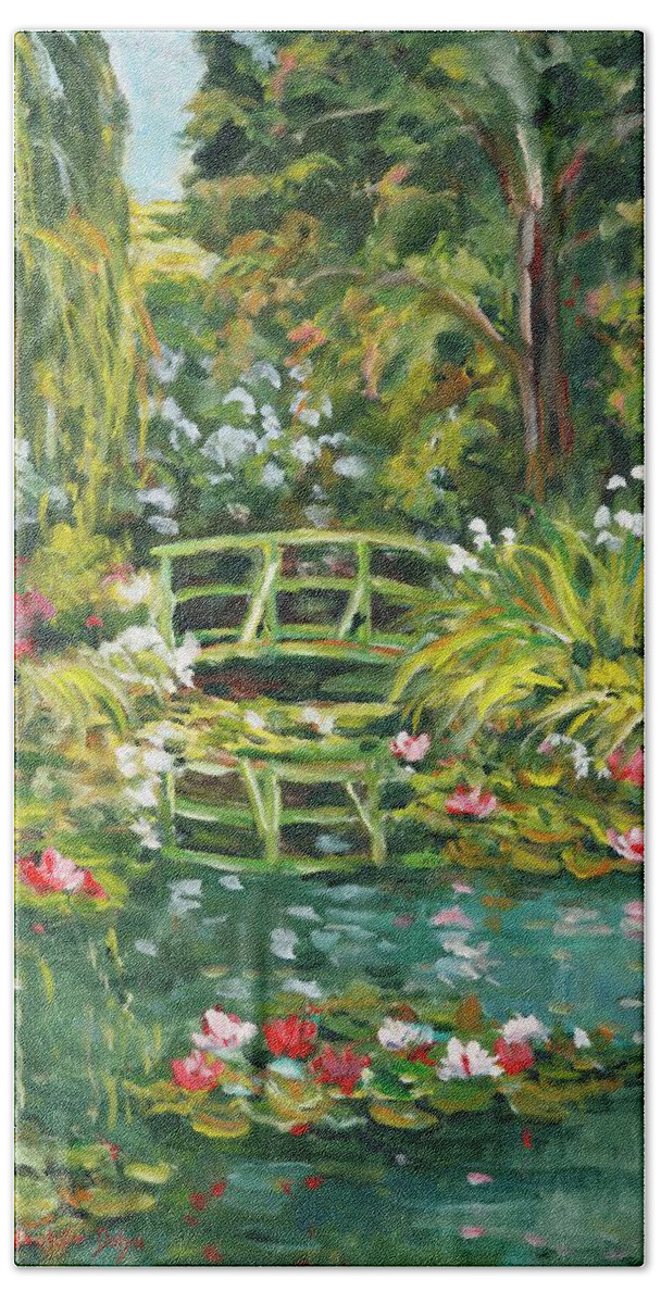 Landscape Bath Towel featuring the painting Lotus Pond by Ingrid Dohm