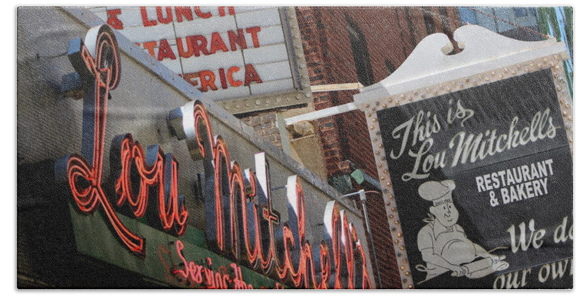 Lou Mitchell's Restaurant Bath Towel featuring the photograph Lou Mitchells Restaurant And Bakery Chicago by Colleen Cornelius