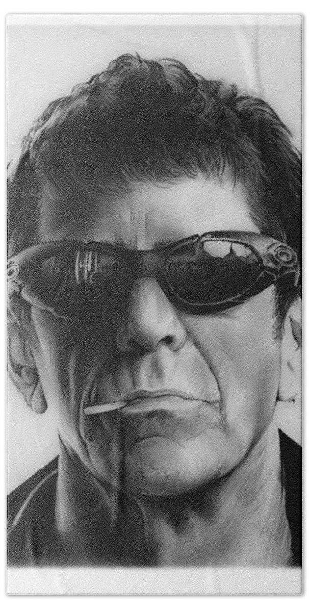 Lou Reed Hand Towel featuring the drawing Lou Reed by Greg Joens