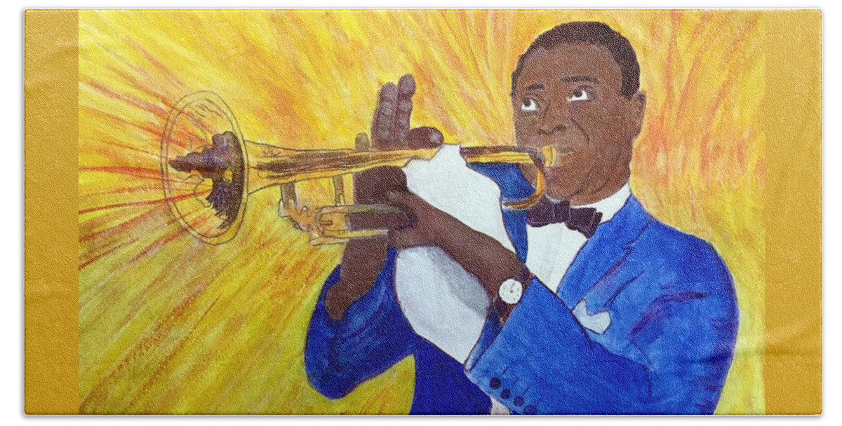 Trumpet Bath Towel featuring the painting Louis Armstrong by Anne Sands