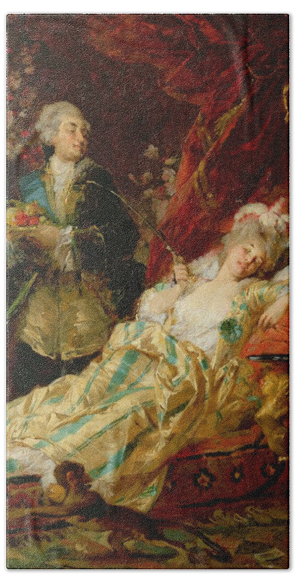 Louis Bath Towel featuring the painting Louis XV and Madame Dubarry by Gyula Benczur