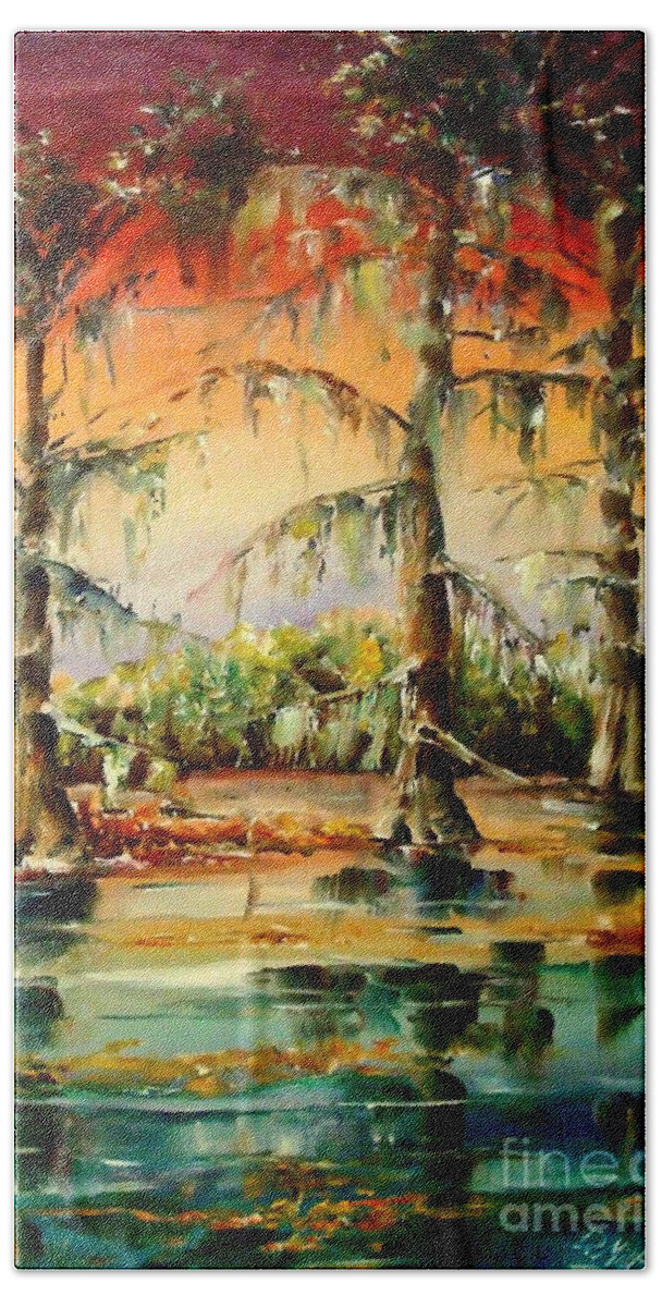 Louisiana Bath Towel featuring the painting Louisiana Swamp by Diane Millsap