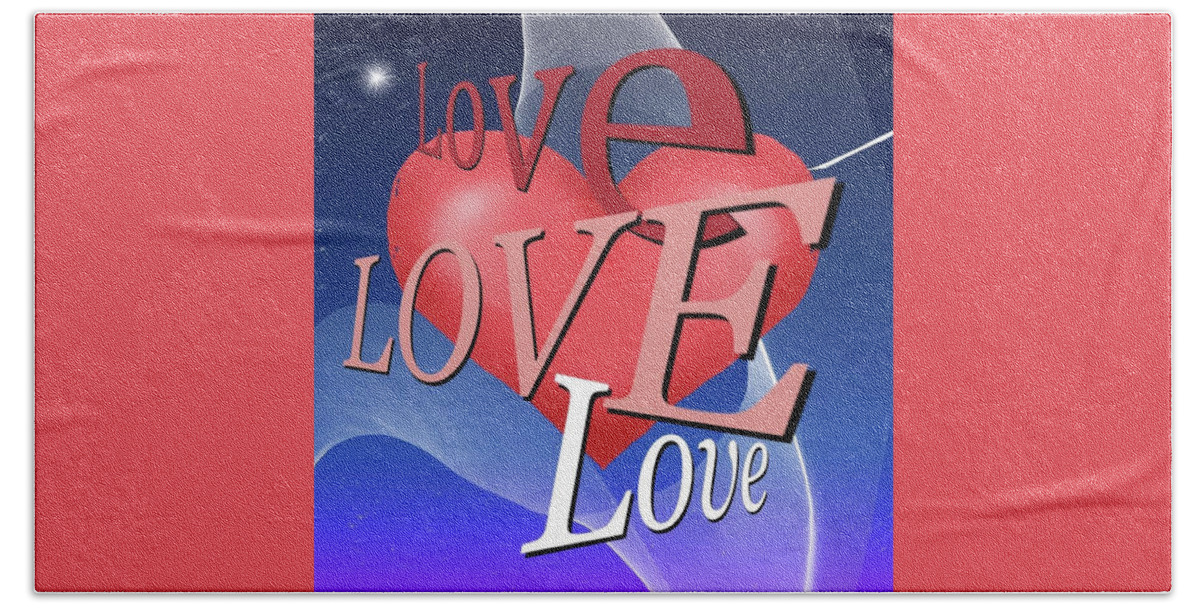Love Bath Towel featuring the digital art Love and a Big Red Heart by Cynthia Westbrook