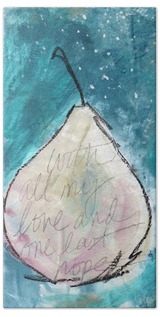 Love Hand Towel featuring the painting Love and Hope Pear- Art by Linda Woods by Linda Woods