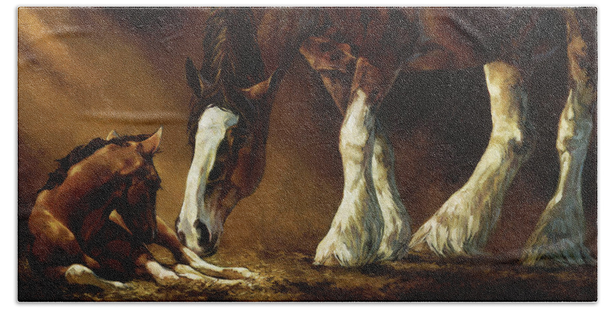 Horse Hand Towel featuring the painting Love at First Sight by Heather Edwards