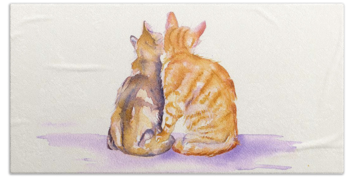 Kittens Hand Towel featuring the painting Love is... two kittens by Debra Hall