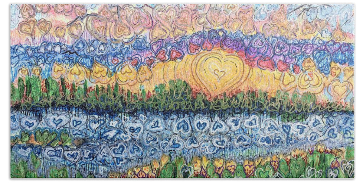 Love Hand Towel featuring the painting Love is Everywhere if You Look by Holly Carmichael