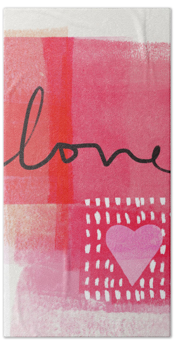 Love Heart Valentine Card Notebook Pink Red White Contemporary Abstract Family Friend I Love You Art Wedding Shower Anniversary Home Decorairbnb Decorliving Room Artbedroom Artcorporate Artset Designgallery Wallart By Linda Woodsart For Interior Designersgreeting Cardpillowtotehospitality Arthotel Artart Licensing Hand Towel featuring the mixed media Love Notes- Art by Linda Woods by Linda Woods
