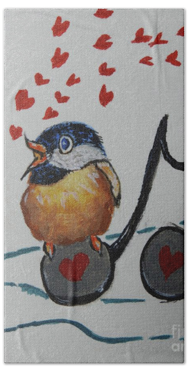 Heart Bath Towel featuring the painting Love Notes - Whimsical Original Painting #649 by Ella Kaye Dickey