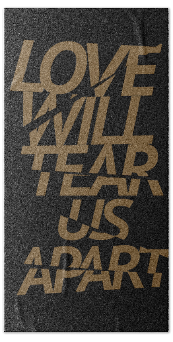 Joy Division Hand Towel featuring the digital art Love Will Tear Us Apart #gold by Art Popop