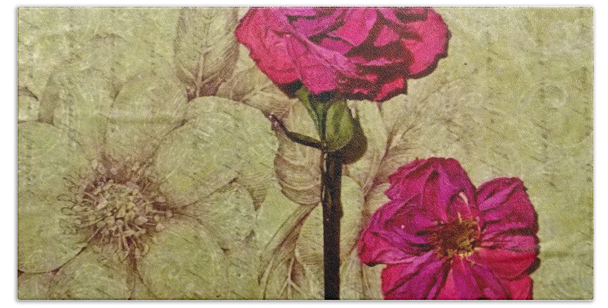 Photo Hand Towel featuring the mixed media Lovely Dried Roses by Marsha Heiken