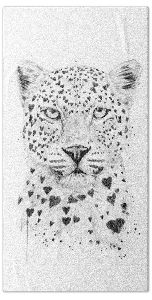 Leopard Bath Sheet featuring the drawing Lovely leopard by Balazs Solti