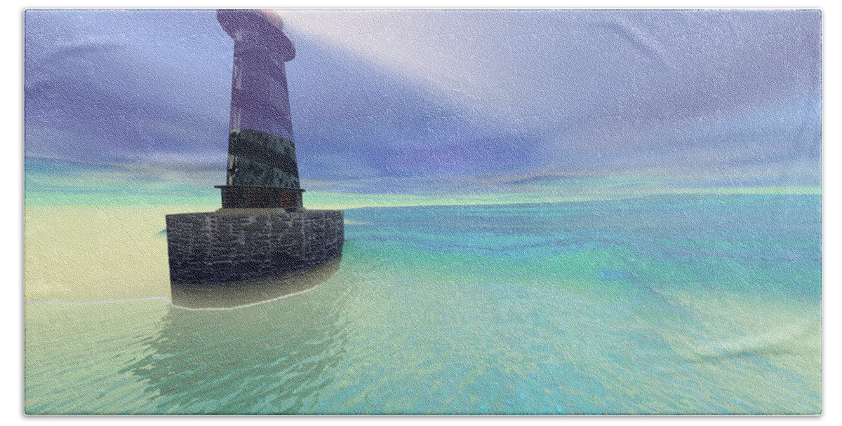 Lighthouse Bath Sheet featuring the painting Low Fog by Corey Ford