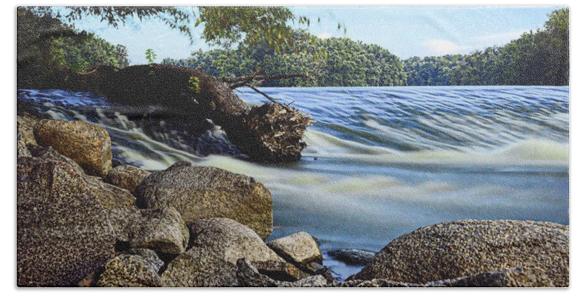 Dam Bath Towel featuring the photograph Low Head by Bonfire Photography