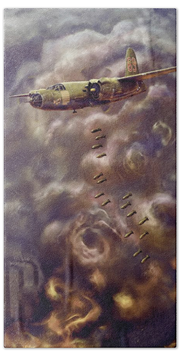 B-26 Hand Towel featuring the painting Low Level Attack by David Luebbert