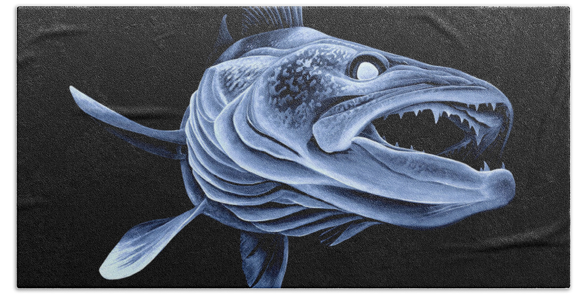 Walleye Bath Sheet featuring the painting Low Light Walleye by Nick Laferriere