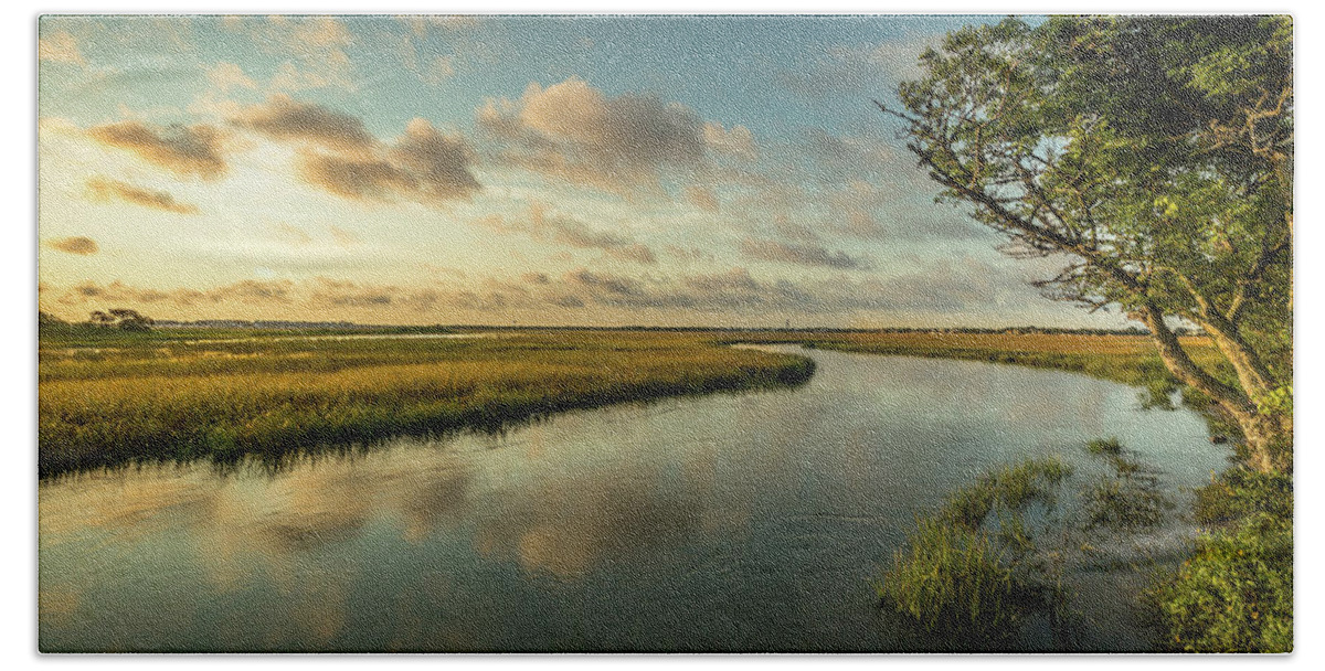Lowcountry Hand Towel featuring the photograph Pitt Street Bridge Creek Sunrise by Donnie Whitaker