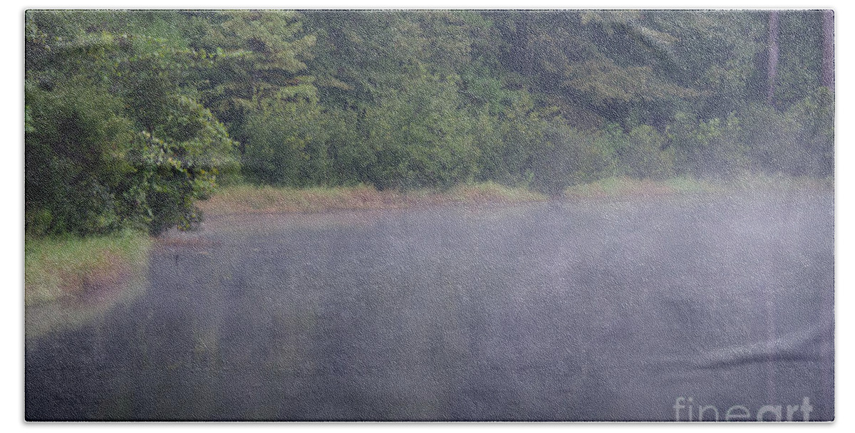 Fog Bath Towel featuring the photograph Lowcountry Morning Lake Fog by Dale Powell