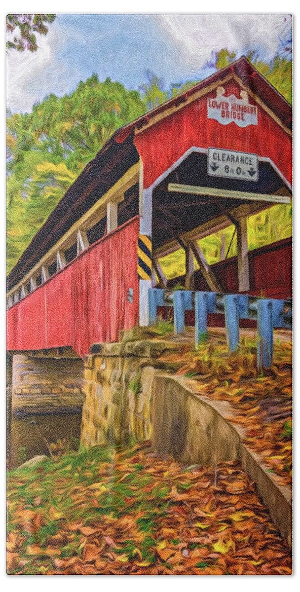 Pennsylvania Bath Sheet featuring the photograph Lower Humbert Covered Bridge 2 - Paint by Steve Harrington
