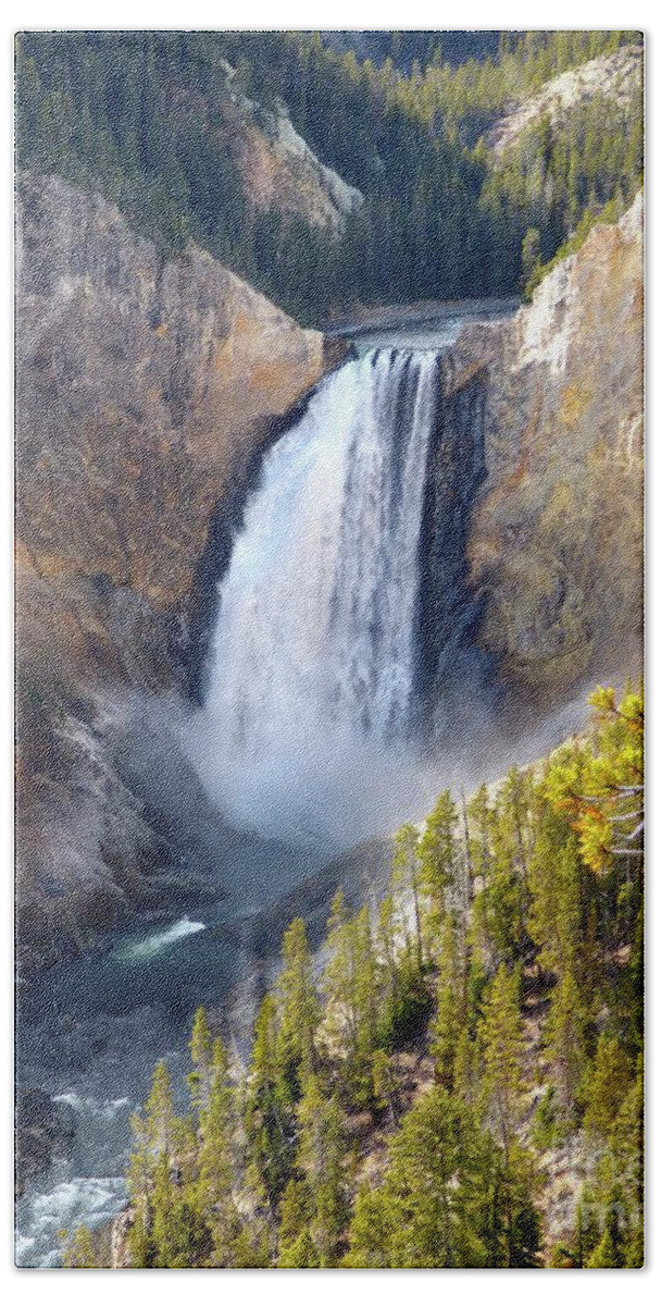 Falls Hand Towel featuring the photograph Lower Yellowstone Falls from Inspiration Point by Jean Wright