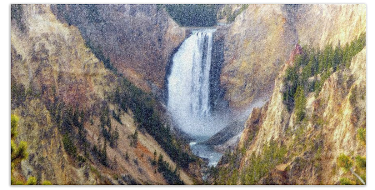Falls Hand Towel featuring the photograph Lower Yellowstone Falls by Jean Wright