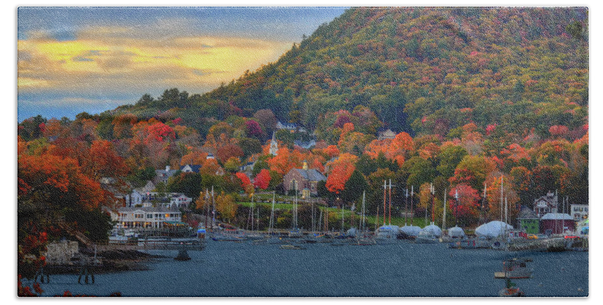Camden Maine. Fall Bath Towel featuring the photograph Lps Camden by Jeff Cooper