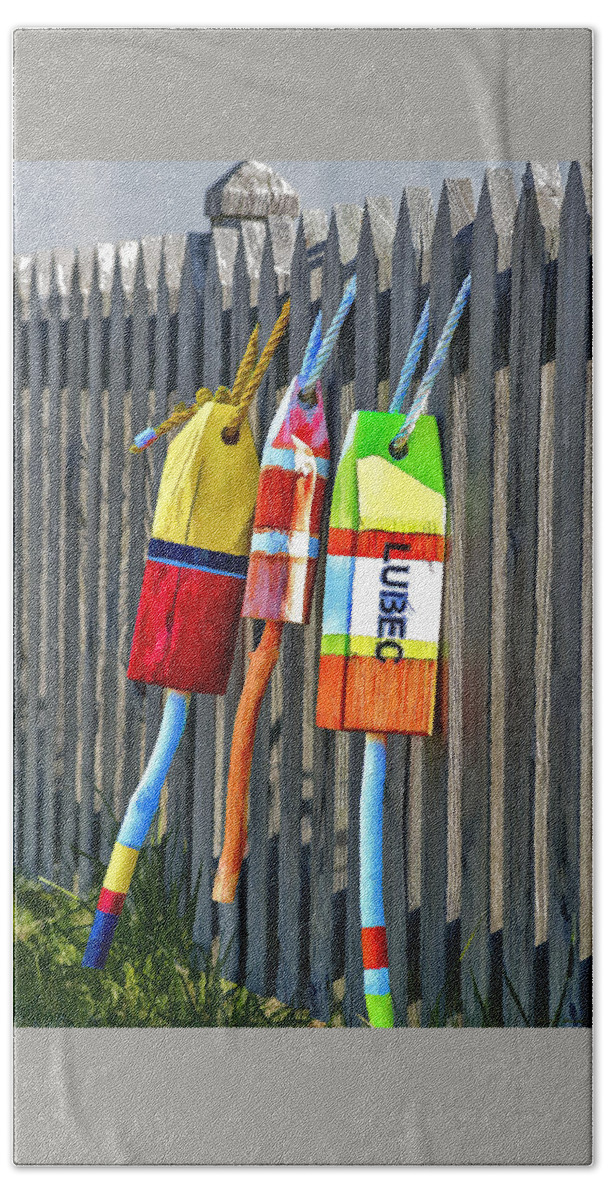 Lubec Buoys Hand Towel featuring the photograph Lubec Buoys by Marty Saccone
