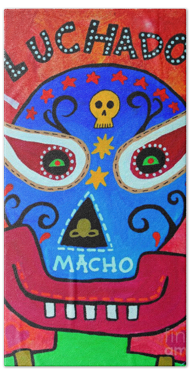 Lucha Libre Hand Towel featuring the painting Luchador by Pristine Cartera Turkus